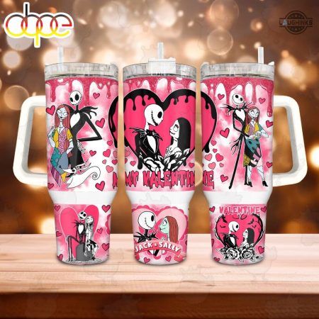 Valentine Cup Nightmare Before Christmas Couple Valentines Day Gift Disney Jack And Sally Skellington Travel Printed 30oz or 40oz Quencher Tumbler LN