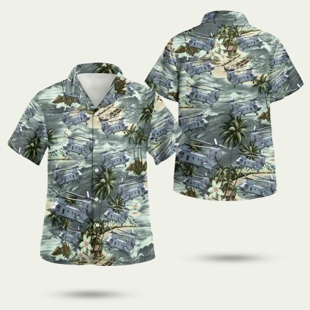 Vietnam Era CH46 Sea Knight Helicopter Hawaiian Shirt