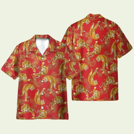 Vintage Tiger Fancy Red Hawaiian Shirt