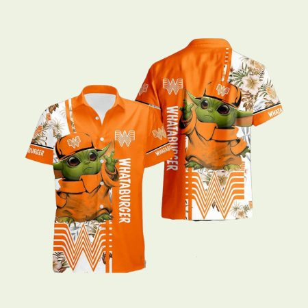 Whataburger And Baby Yoda Floral Hawaiian Shirt