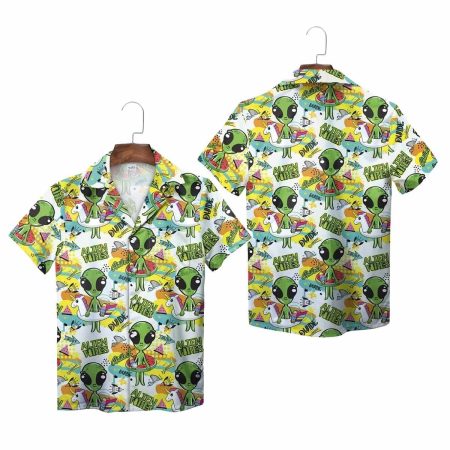 White Alien Cartoon Adventure Extravaganza Hawaiian Shirt