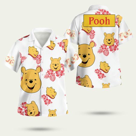 Winnie the Pooh Disney Cartoon Fan Gift Funny Pooh Bear Face Hibiscus Disney Hawaiian Shirt