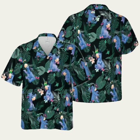 Winnie The Pooh Eeyore Palm Leaves Black Pattern Hawaiian Shirt