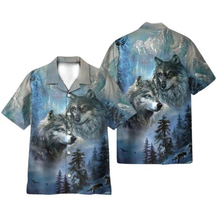Wolf Couple  Animal Lover Hawaiian Shirt