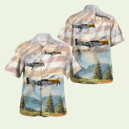 Wwii North American P51 Mustang Military Aircraft Hawaiian Shirt