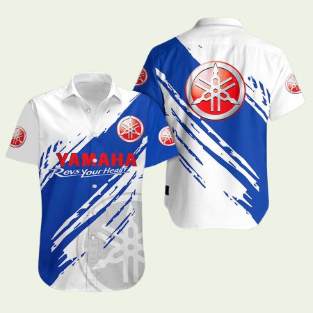 Yamaha Revs Your Heart White And Blue Brush Hawaiian Shirt
