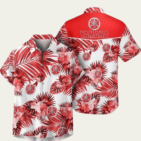 Yamaha Hibiscus Flower White And Red Hawaiian Shirt