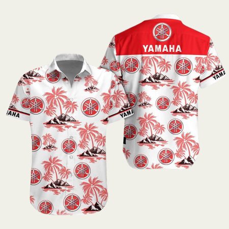 Yamaha Logo Coconut Island White And Red Pattern Hawaiian Shirt