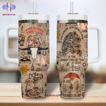 Zach Bryan The Quittin Time Tour 24 Quencher 30oz or 40oz Stainless Steel Tumbler With Handle NVA