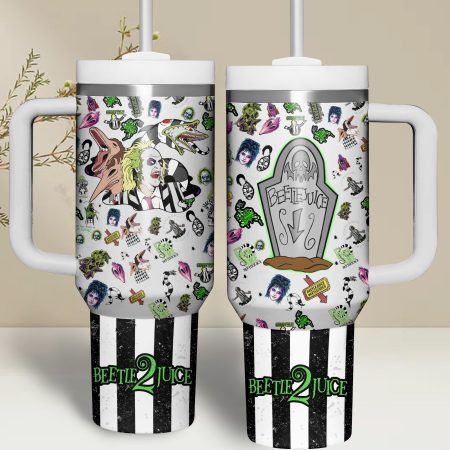 Beetlejuice Movies Custom Stanley Quencher 30oz or 40oz Stainless Steel Tumbler With Handle HG With Handle