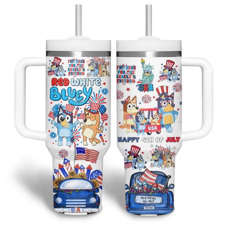 Bluey Cartoon Custom Stanley Quencher 30oz or 40oz Stainless Steel Tumbler With Handle HG With Handle