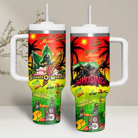 Bob Marley Music Custom  Quencher 40oz Stainless Steel Tumbler HG With Handle