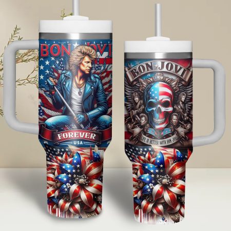 Bon Jovi Music Custom Stanley Quencher  30oz or 40oz Stainless Steel Tumbler With Handle HG Stainless Steel Tumbler With Handle