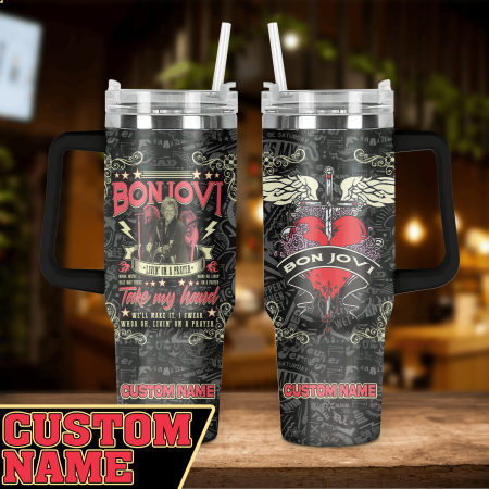 Bon Jovi Music Custom Stanley Quencher 30oz or 40oz Stainless Steel Tumbler With Handle HG