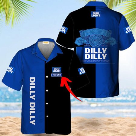 Personalized Bud Light Dilly Dilly Royal Blue Hawaiian Shirt, Bud Light Logo Print Summer Aloha Shirts, Bud Light Button Down Short Sleeve Shirt