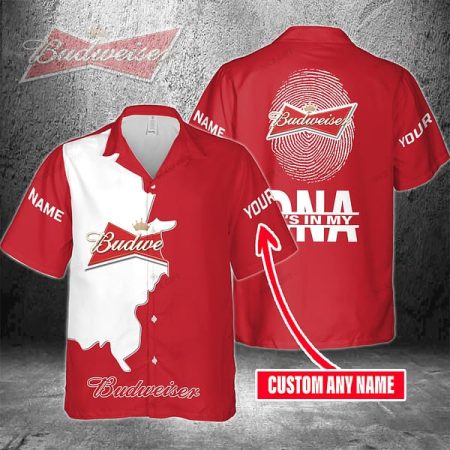 Personalized Its In My Dna Budweiser Beer Hawaiian Shirt, Budweiser Beer Aloha Summer Shirt, Budweiser Beer Button Down Short Sleeve Shirt