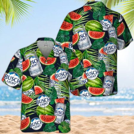 Tropical Busch Light Watermelon Hawaiian Shirt For Men, Busch Light Aloha Button Down Short Sleeve Shirt, Busch Light Summer Beach Aloha Shirts