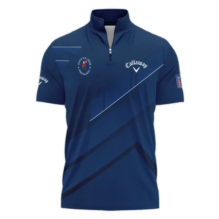 Callaway 124th U.S. Open Pinehurst Blue Gradient With White Straight Line Style Classic, Short Sleeve Polo Shirts Quarter-Zip Casual Slim Fit Mock Neck Basic
