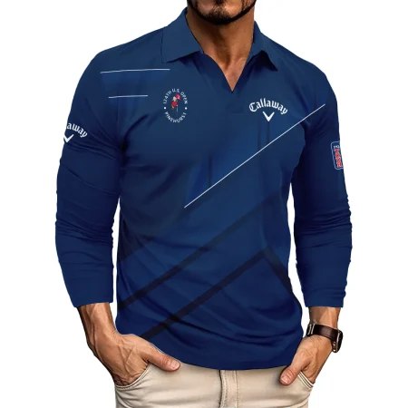Callaway 124th U.S. Open Pinehurst Blue Gradient With White Straight Line Vneck Long Polo Shirt Style Classic Long Polo Shirt For Men