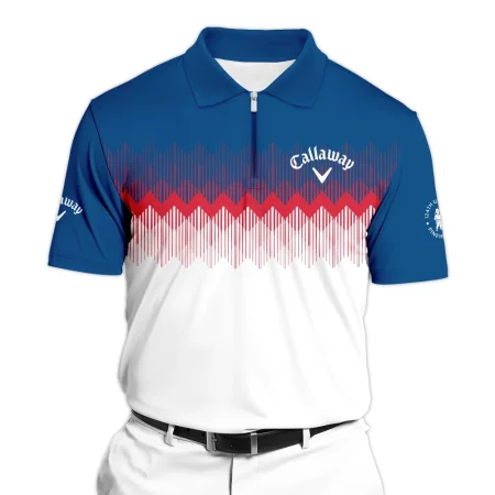 Callaway 124th U.S. Open Pinehurst Zipper Polo Shirt Blue Red Fabric Pattern Golf Zipper Polo Shirt For Men