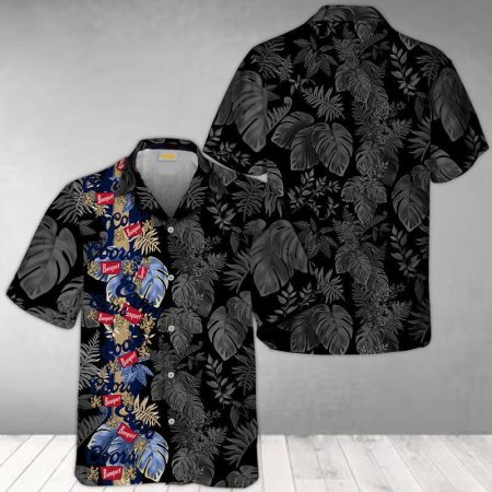 Coors Banquet Logo Tropical Leaf Black Hawaiian Shirt, Tropical Monstera Coors Banquet Hawaiian Shirts, Tropical Coors Banquet Summer Aloha Shirt