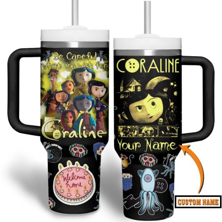 Coraline Cartoon Custom Stanley Quencher 30oz or 40oz Stainless Steel Tumbler With Handle HG With Handle