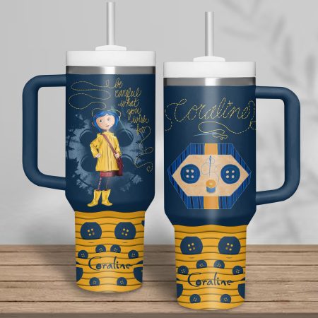 Coraline Cartoon Custom Stanley Quencher 30oz or 40oz Stainless Steel Tumbler With Handle HG With Handle