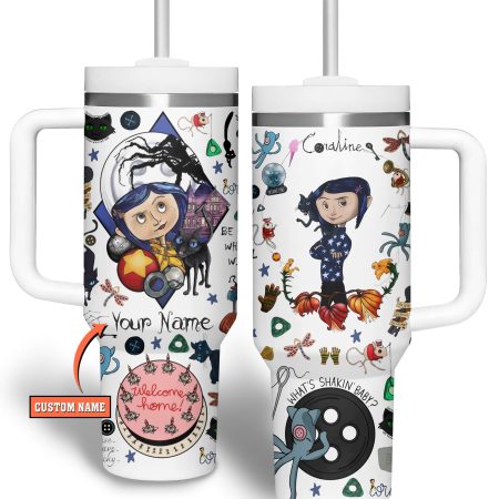 Coraline Cartoon Custom Stanley Quencher 30oz or 40oz Stainless Steel Tumbler With Handle HG With Handle