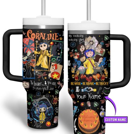 Coraline Cartoon Custom Stanley Quencher 30oz or 40oz Stainless Steel Tumbler With Handle HG With Handle