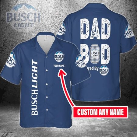 Personalized Dad Bod Powered By Busch Light Hawaiian Shirt, Busch Light Beer Aloha Summer Shirt, Busch Light Button Down Short Sleeve Shirt