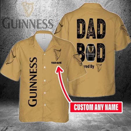 Personalized Dad Bod Powered By Guinness Hawaiian Shirt, Guinness Beer Aloha Summer Shirt, Guinness Beer Button Down Short Sleeve Shirt