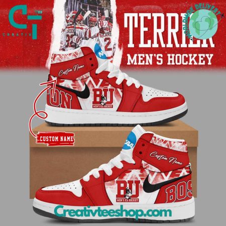 Boston University Terriers Ice Hockey  AJ1 High Sneakers Shoes For Men And Women