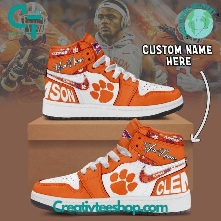 Clemson Tigers AJ1 High Sneakers Shoes For Men And Women