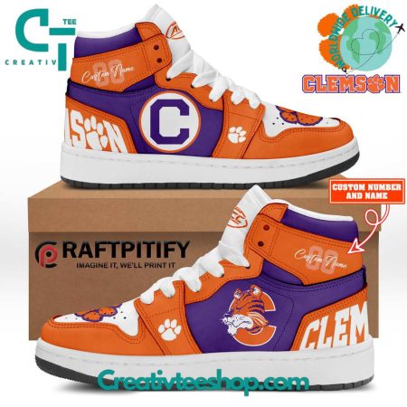 Clemson Tigers AJ1 High Sneakers Shoes For Men And Women