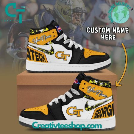 Georgia Tech Yellow Jackets AJ1 High Sneakers Shoes For Men And Women