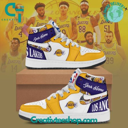 Los Angeles Lakers AJ1 High Sneakers Shoes For Men And Women
