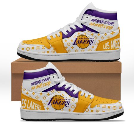 Los Angeles Lakers AJ1 High Sneakers Shoes For Men And Women