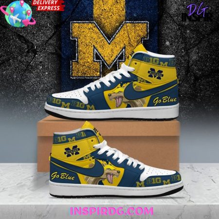 Michigan Wolverines AJ1 High Sneakers Shoes For Men And Women