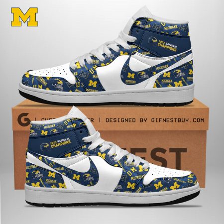 Michigan Wolverines AJ1 High Sneakers Shoes For Men And Women