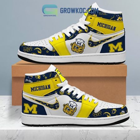 Michigan Wolverines AJ1 High Sneakers Shoes For Men And Women