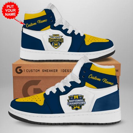 Michigan Wolverines AJ1 High Sneakers Shoes For Men And Women