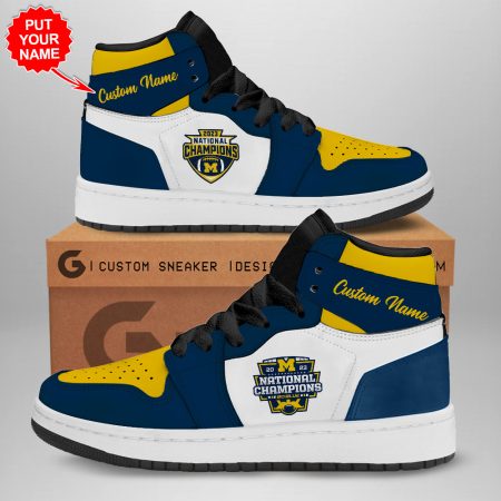 Michigan Wolverines AJ1 High Sneakers Shoes For Men And Women