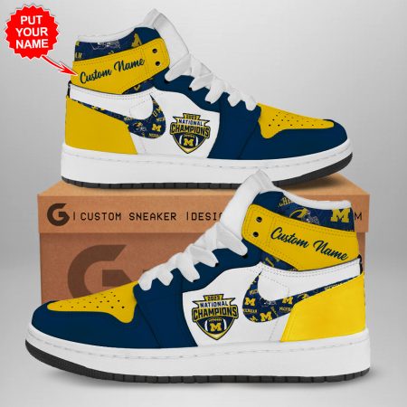 Michigan Wolverines AJ1 High Sneakers Shoes For Men And Women