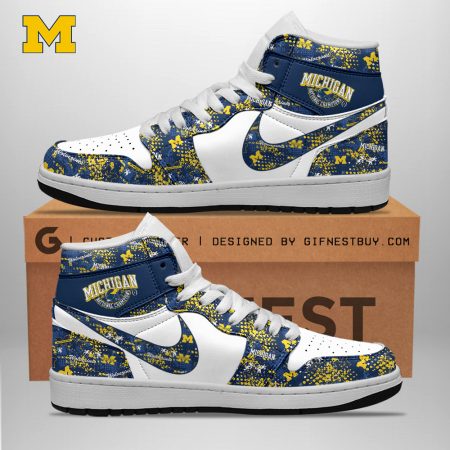 Michigan Wolverines AJ1 High Sneakers Shoes For Men And Women