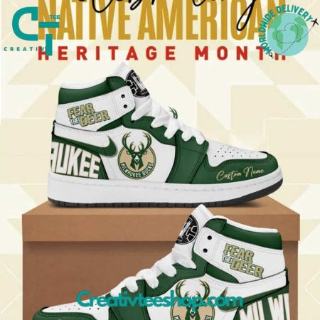 Milwaukee Bucks AJ1 High Sneakers Shoes For Men And Women