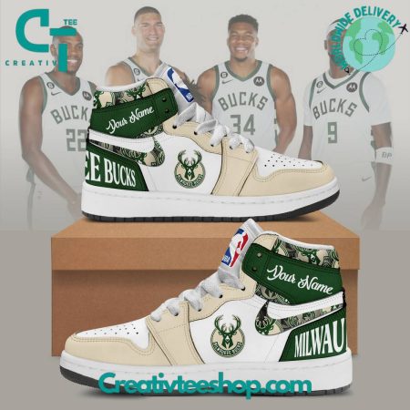 Milwaukee Bucks AJ1 High Sneakers Shoes For Men And Women
