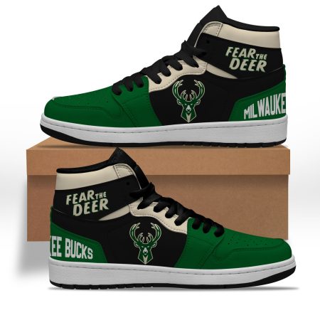 Milwaukee Bucks AJ1 High Sneakers Shoes For Men And Women