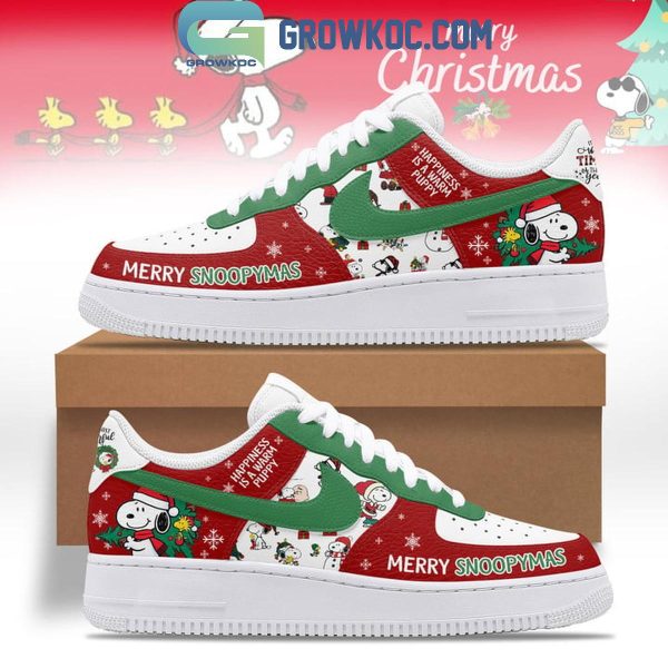 Snoopy Merry Christmas Happiness Is A Warm Puppy Air Force 1 Shoes Snoopy Air Low-Top Sneakers Shoes For Men And Women