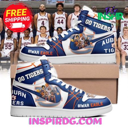 The Auburn Tiger War Eagle Blue AJ1 High Sneakers Shoes For Men And Women