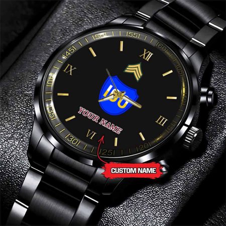 100th Infantry Division Army Personalized Black Stainless Steel Watch